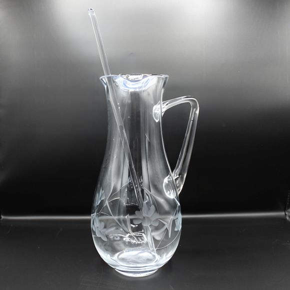 Princess House Large 10 cup Pitcher Etched Heritage Collection Glass Stir Stick - Picture 1 of 8